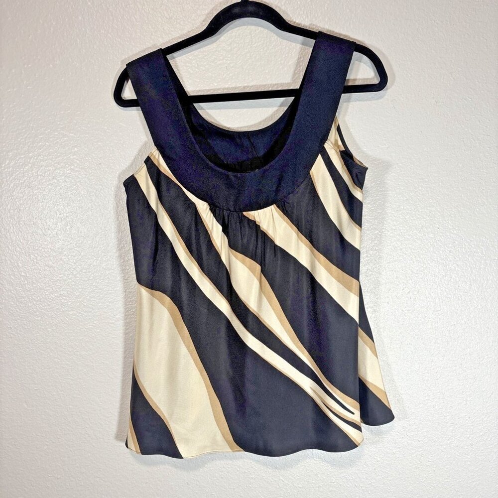 Nine West Women's Black Gold Stripe 100% Silk Blouse Women's Sz 4 Sleeveless Top
